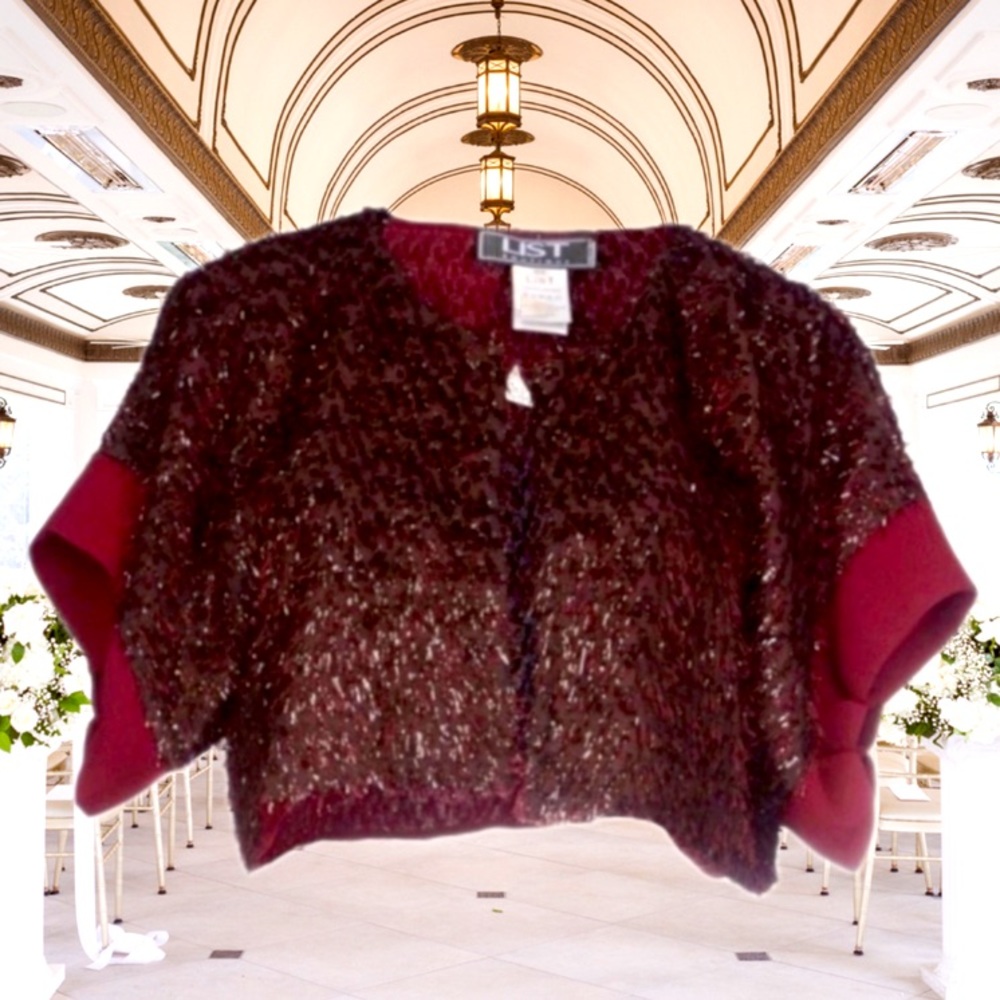 Glistening Romantic Burgundy Crop Jacket From Italy Designed by LIST
